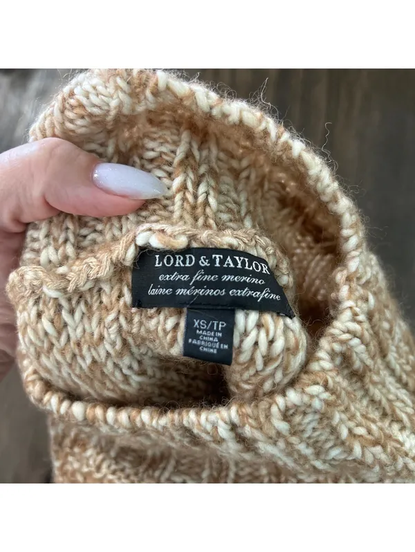 Lord & Taylor Women’s XS Wool Blend Marled Chunky Knit Sweater Rusted Granola - Image 6
