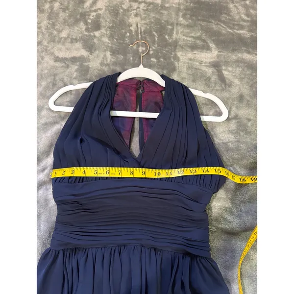 Vtg Ann Taylor Navy Blue Pleated Chiffon Halter Minidress Size 6 Dark Coquette - Image 10