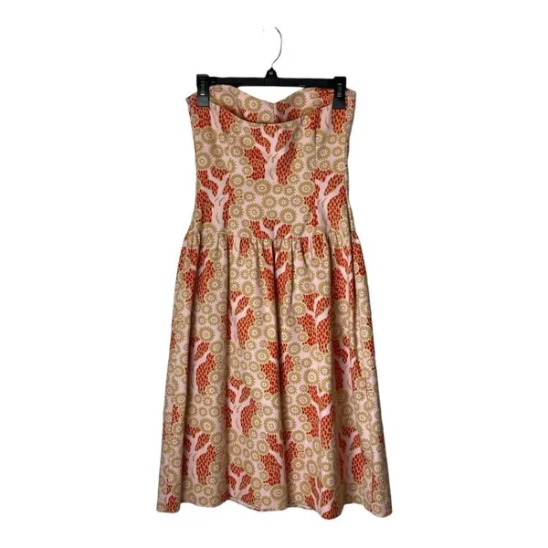 Tibi Strapless Dress Women 2 Pink Tan Floral Cotton Fit Flare Mini Luxury Boho - Image 5