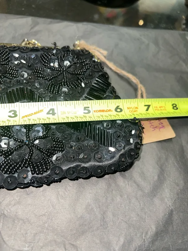 Vintage Style Black Beaded & Sequins Floral Evening Clutch - Unbranded - Image 5