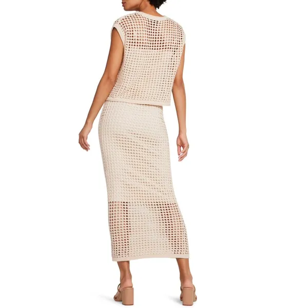Steve Madden Womens Interior Lining Elastic Waist Crochet Skirt Beige Size M - Image 4