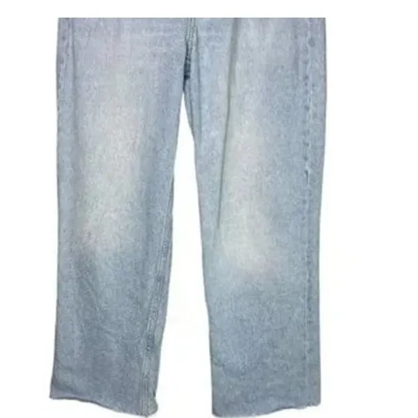ZARA Vintage Relaxed Style High Rise Wide Leg Raw Hem Casual Cotton Jean 4 Blue - Image 3
