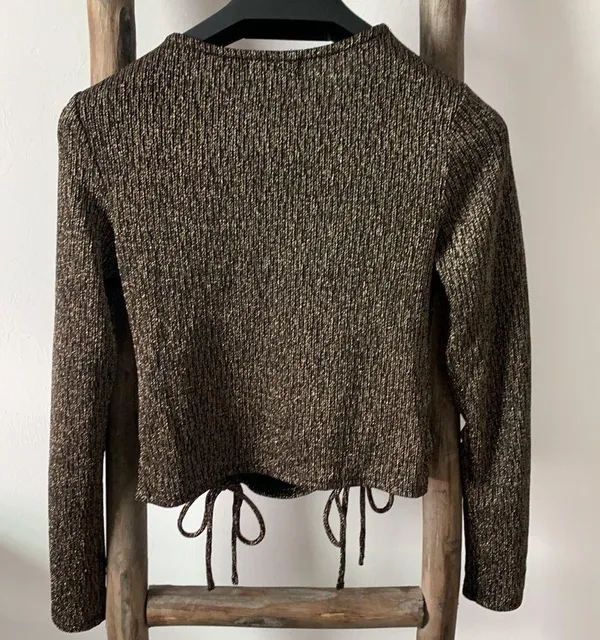 Lavender Moon Gold Sparkle New Years Holiday Long Sleeve Top Ruched / Size S - Image 8
