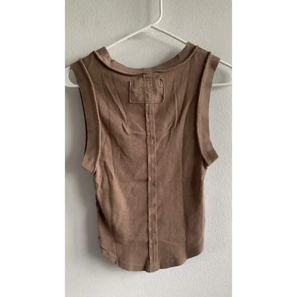We The Free Free People Brown Ribbed Muscle Tank Top Curved Hem XS OB1085202 - Image 2