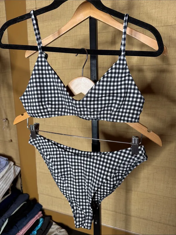 ELE Swims Leah Top Sarah Bottom Black White Gingham Bikini Set Size Large EUC - Image 3