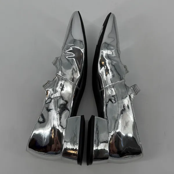 GB Silver‎ Metallic Double Strap Mary Jane Square Toe Block Heel Shoes Size 11 - Image 6