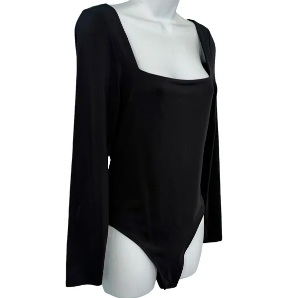 Babaton Black Square Neck Long Sleeve Nylon Spandex Thong Bodysuit Size L - Image 6