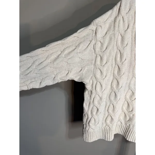Free People Washed Cable V-Neck Knit Sweater Cream XL NWT Quiet‎ Luxury - Image 4