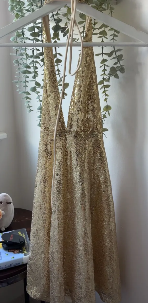 Outdoor Voices r. vivimos gold sequin hoco homecoming party dress, size S - Image 2