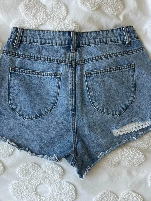 Princess Polly Distressed High Rise Denim Shorts Size 8 - Image 2