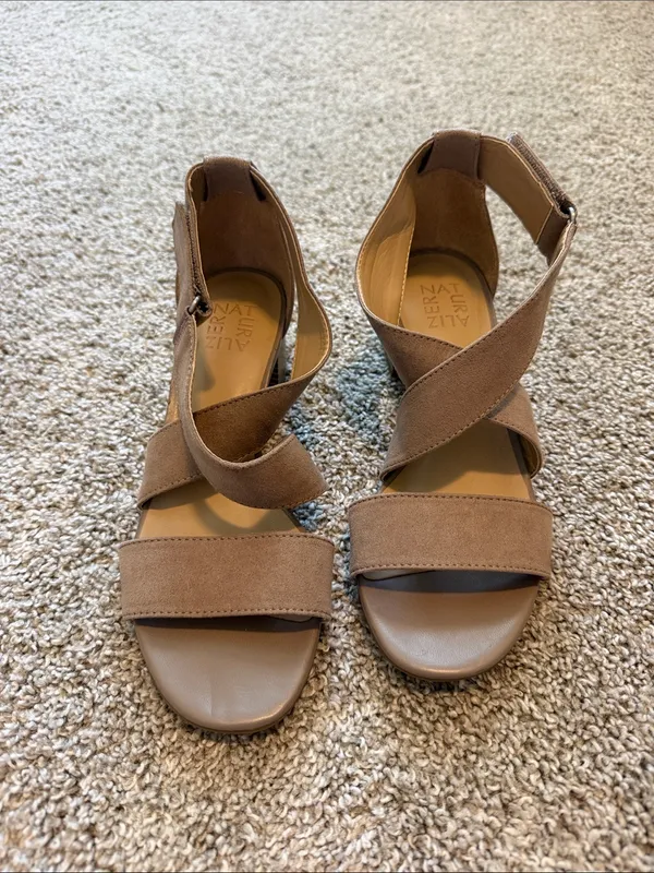 Naturalizer Brown Suede Crisscross Ankle Strap Heels - Image 2