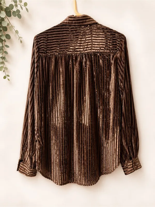 Pilcro anthropology velvet striped button down shirt size small blouse - Image 3