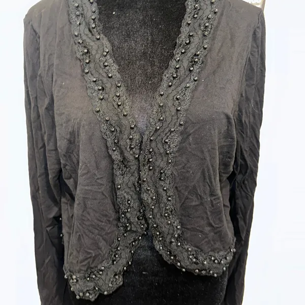 Vintage Black Beaded Long Sleeve Bolero cardigan size xl - Image 3