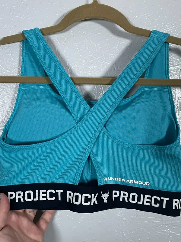Under Armour Women L Blue Project Rock Crossback Sports Bra Athleisure Workout - Image 4