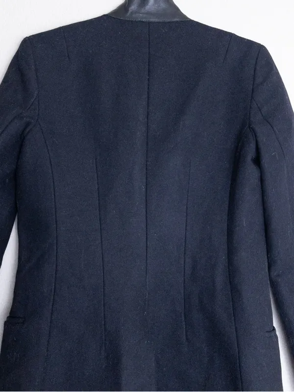 AllSaints Lorie Wool Long Coat 2 Ink Black Slim Fit Single Breasted Leather - Image 9