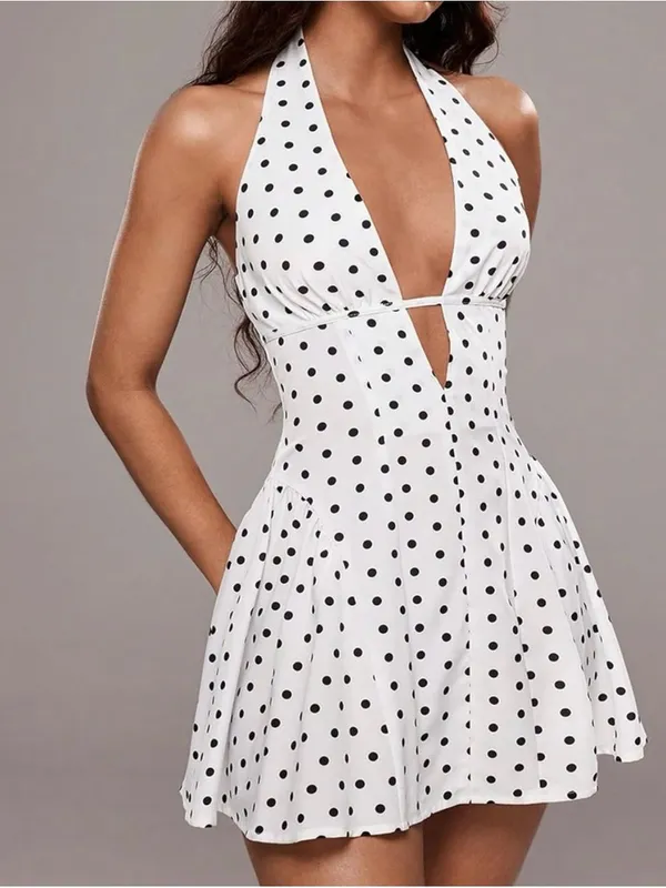 Amazon Black & White Polka for halter mini dress medium - Image 2
