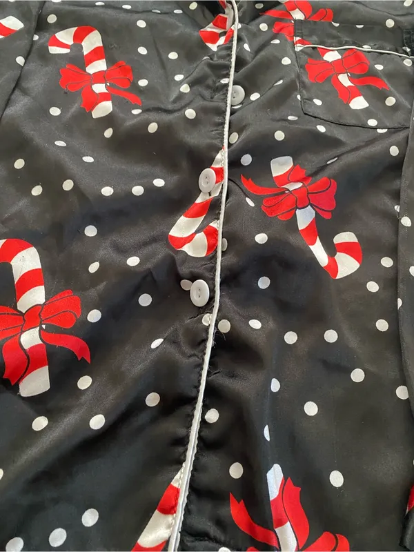 Woman’s Black Candy Cane Print Pajama Set - Image 5
