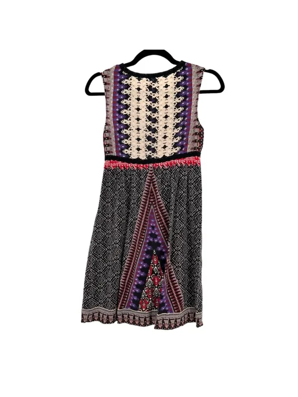 Kimchi Blue Silk Boho Chic Artsy Mini Dress Purple Black Multi Size Small - Image 6