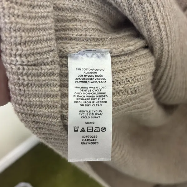 Loft Wool Blend Beige Open Front Knit Cardigan S Minimal Cozy Office Neutral - Image 4