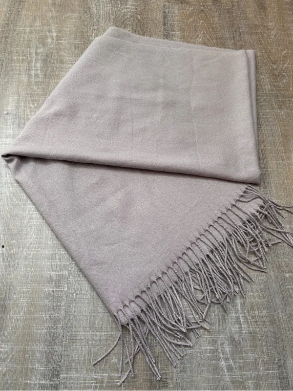 100% Cashmere Scarf with Fringe Taupe Mauve Quiet Luxury Classic Fall Winter OS - Image 2
