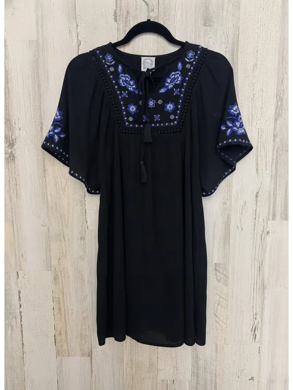 Blue Rain Women’s XXS Black Embroidered Floral Boho Mini Dress Bell Sleeve - Image 2