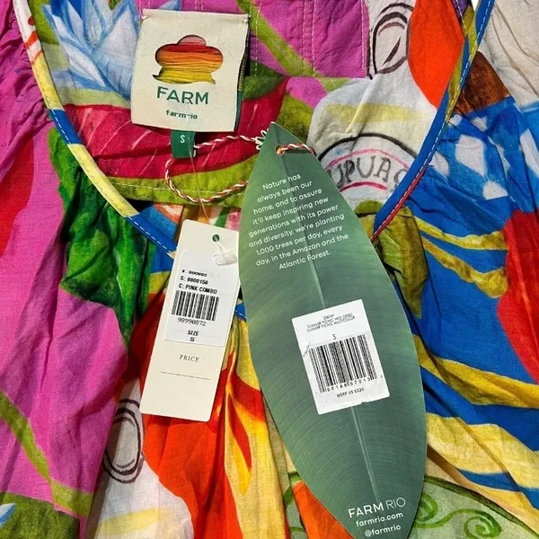 Farm Rio Summer Picnic Midi Dress Small Belted Cotton Sleeveless Tropical - Image 10
