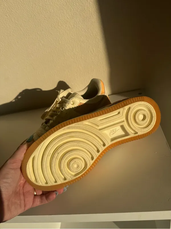 Nike Air Force 1’s Low-Top Sneakers in Cream tan and Orange - Image 2