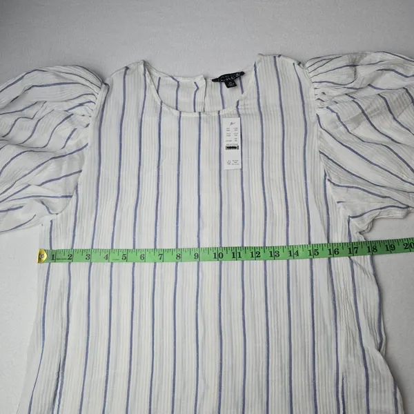 J. Crew NWT Women's Puff‎ Sleeve Top in Sheer Gauze White Striped Size XS - Image 8