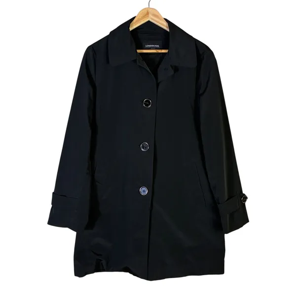London Fog Womens Classic Trench Coat‎ Size L Black Work Office Timeless Classic - Image 2