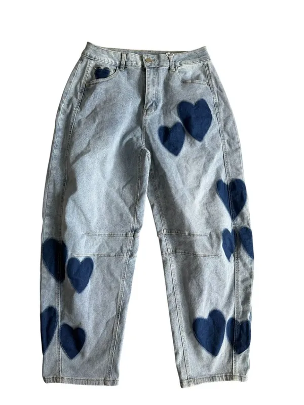 CHARTOU Heart Print Denim Barrel Leg Jeans Size Medium (8/10) NEW NWT - Image 8