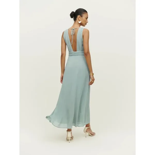 NEW Reformation Green Rosalind Halter Plunge V Cocktail A Line Maxi Dress Size 2 - Image 11
