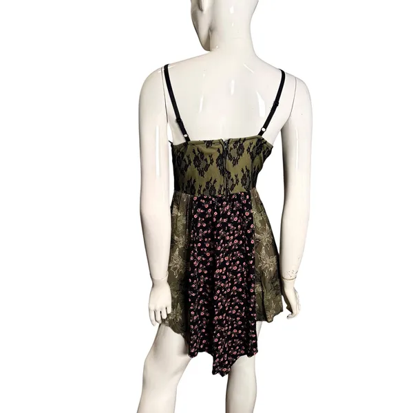 Thorn & Fable Green Lace Patchwork Floral Mini Dress M strappy corset Fairycore - Image 3