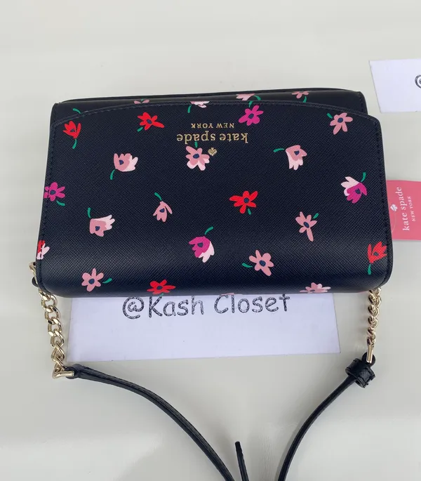 Kate Spade Ditsy Buds Small Flap Crossbody purse -Black multi - Image 4