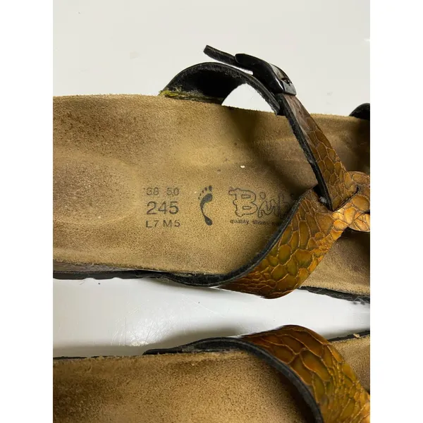 Birkenstock Birki's Sandals Sz 38‎ 7 5 Copper Bronze Snakeskin Print Shoes - Image 6