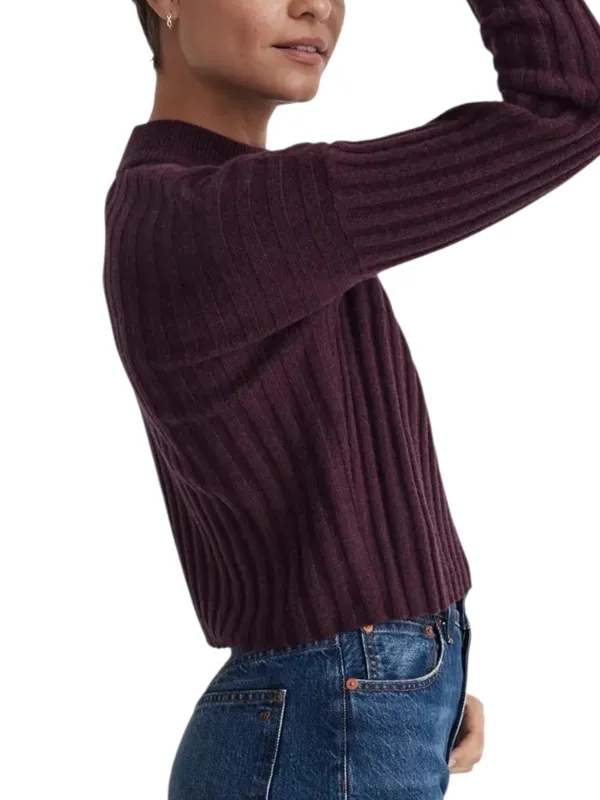 Madewell Cropped Ribbed Mockneck Sweater Plum XL NWT - Image 3