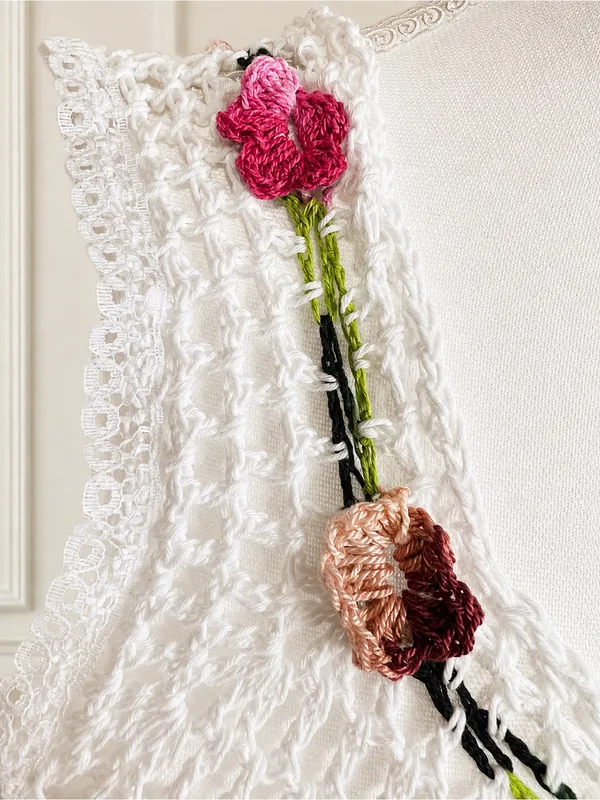 Handmade Cadeltef Ecuador White Cotton Crochet Floral Maxi Dress Boho Cottagecore - Image 5