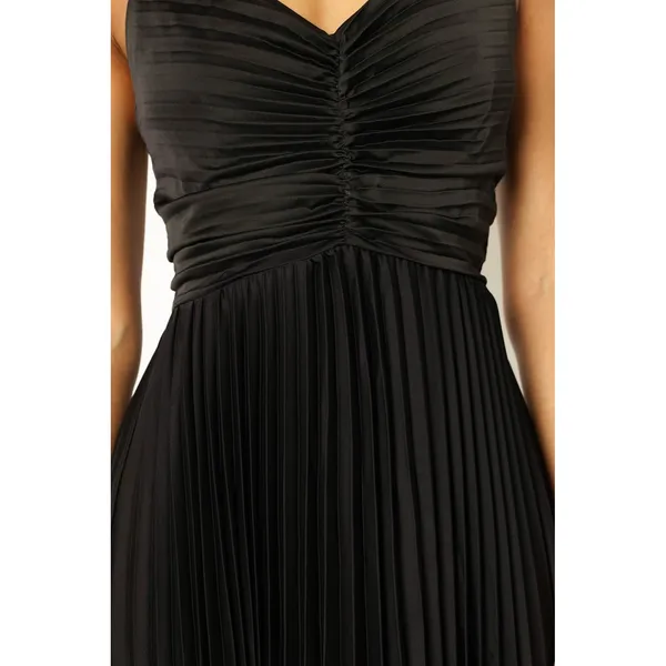 New! Petal & Pup Naira Pleated Satin Maxi Dress Black Size 2 - Image 5