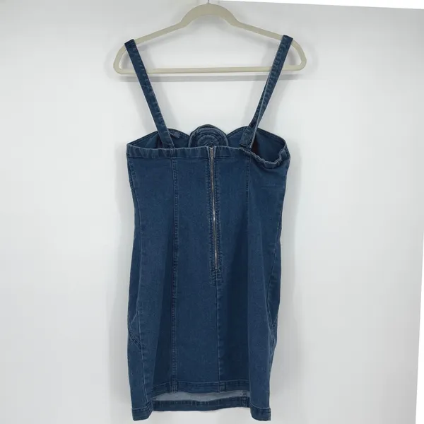 Anthropologie Porridge Denim Rosette Mini‎ Dress Medium Blue Bodycon NWT - Image 2