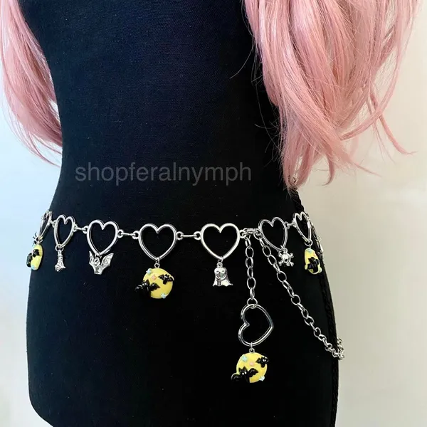 Silver Spooky Halloween Handmade Heart Chain Belt, Fits 26-44 Inches, X7GA1399 - Image 3