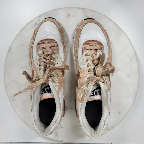 Nike Air Max 90 Print Sneakers Women 6.5 White Bronze Leather Lace Up Running - Image 10
