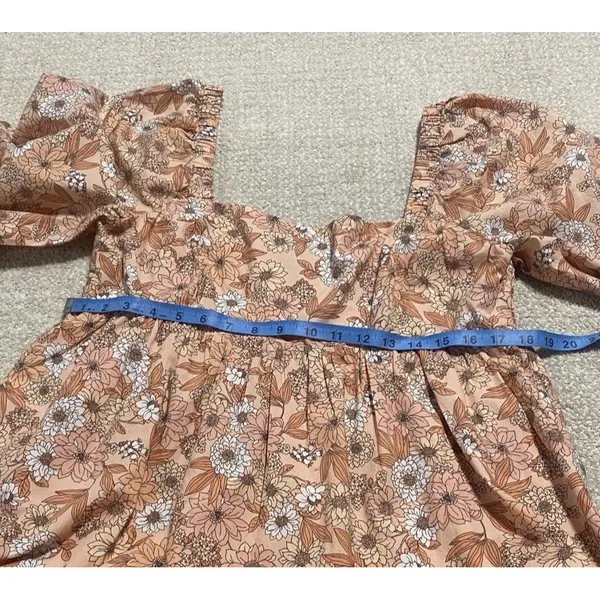 J.CREW Floral Square Neck Puff Long Sleeve Smocked Mini Dress 100% Cotton L - Image 5