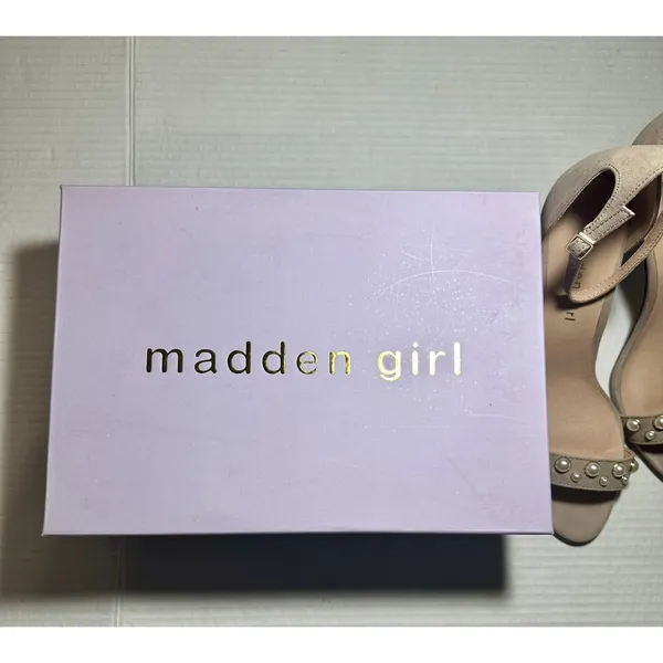 Madden Girl Block Heels Women 9 Bitsyy Blush Suede Faux Pearls Wedding Prom New - Image 10