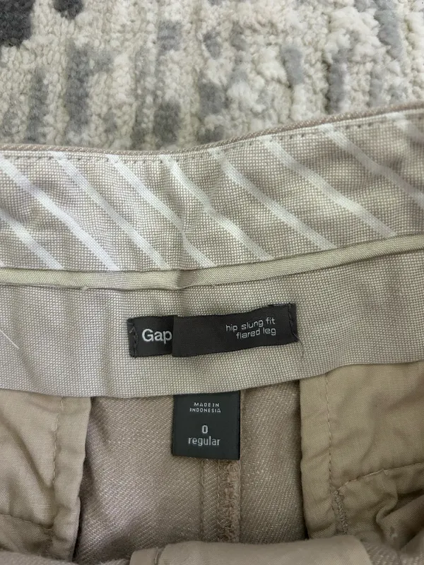Gap Linen Pants Hip Slung Flared Women’s Leg Cotton Beige - Image 3