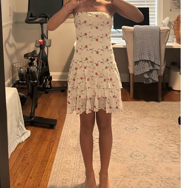 Rose design strapless dress White - Image 2