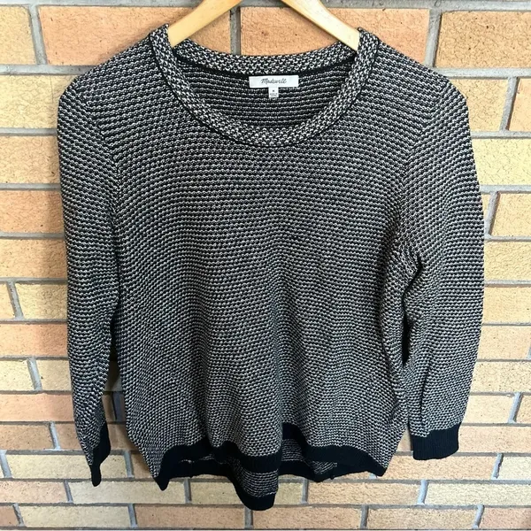 Madewell Riverside Pullover Crew Sweater in Dotweave Black & White Size Medium - Image 2
