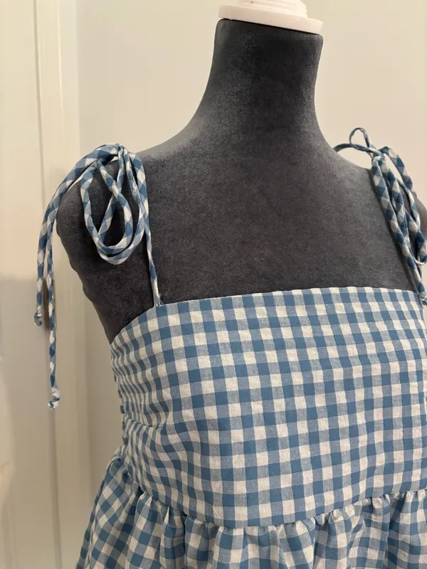 Pie In The Sky Blue Gingham Tie-Shoulder Baby Doll Top - Women - Image 2