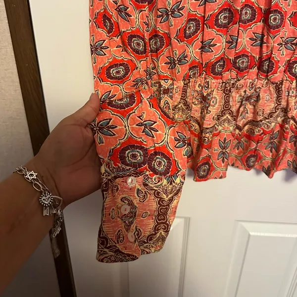 Free People Coral Paisley V-Neck Blouse - Image 7