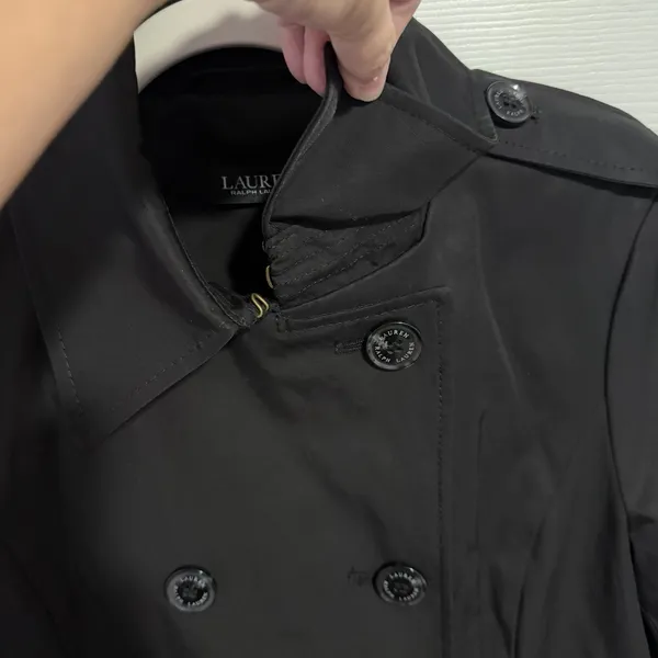 Lauren Ralph Lauren Black Label Trench Coat Black Small Lined NO BELT Preppy - Image 11