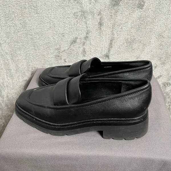 Vince Black Leather Robin Penny Loafer‎ Square Toe Chunky Women's 7.5 - Image 8
