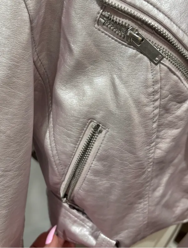 Forever 21 Metallic Pink Cropped Faux Leather Moto Biker Jacket - Image 6